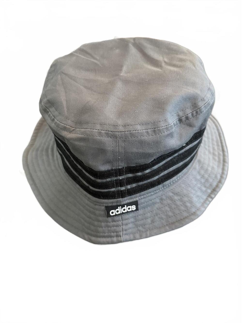 Adidas Grey Bucket Hat with Black Stripes - Aeroready, 100% Cotton